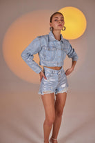 Özel Yapım Parlak Kaplamalı Glossy Jean Ceket Mavi