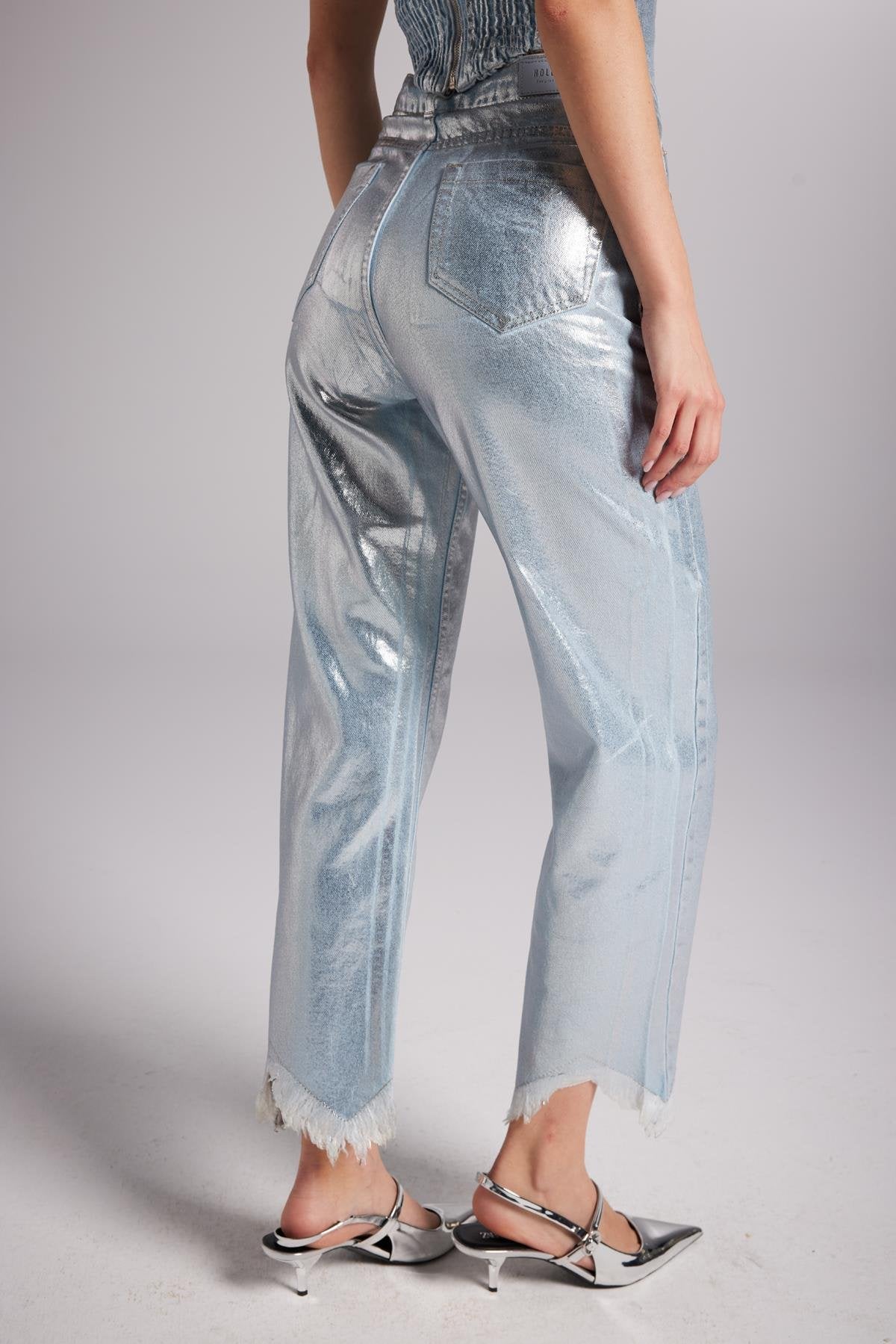 Özel Yapım Parlak Kaplamalı Glossy Jean Pantolon Mavi