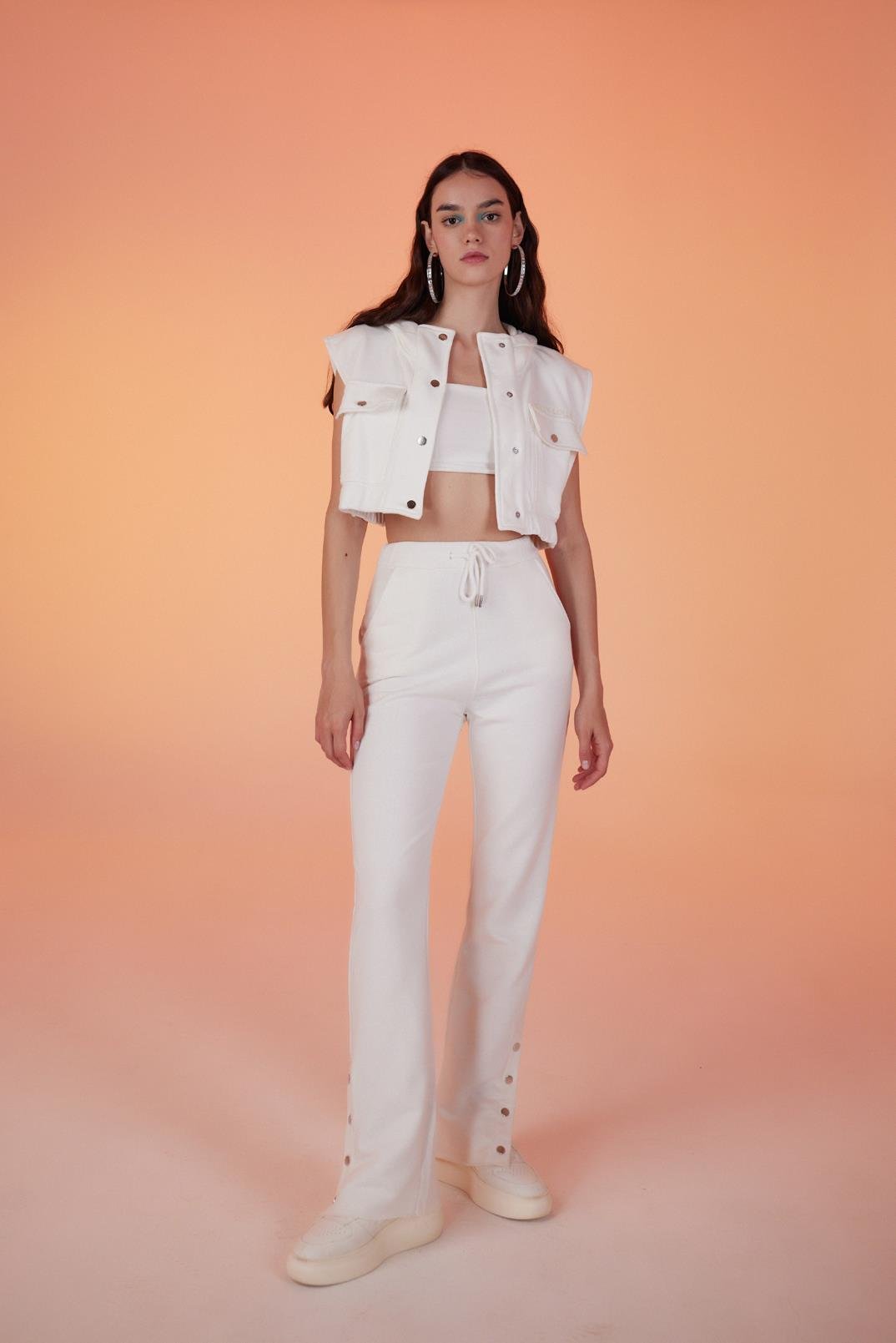 Paça Çıtçıtlı 3 İpli Jura Eşofman Altı Beyaz