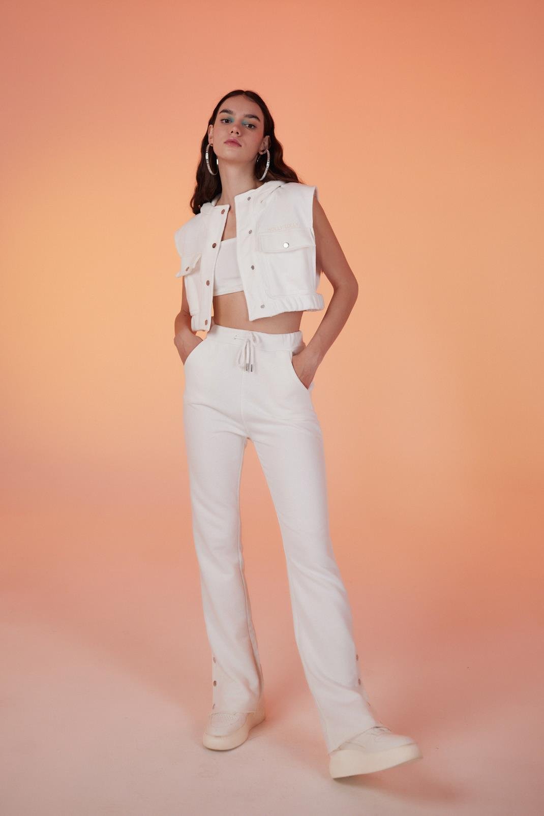 Paça Çıtçıtlı 3 İpli Jura Eşofman Altı Beyaz