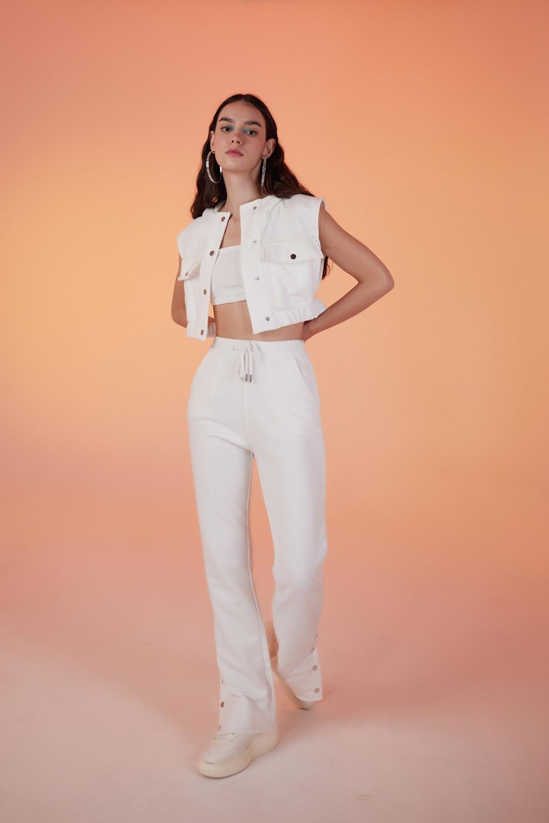 Paça Çıtçıtlı 3 İpli Jura Eşofman Altı Beyaz