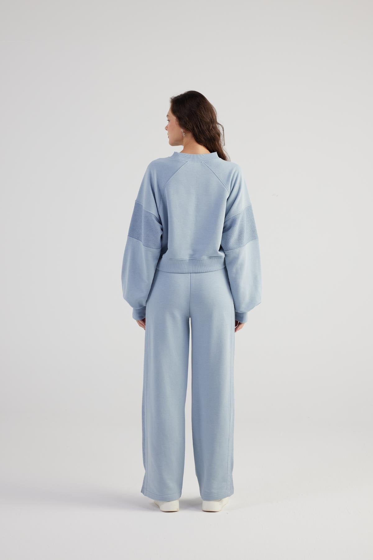 Paçası Yırtmaçlı Geniş Paça Şardonsuz Cali Eşofman Altı Gri