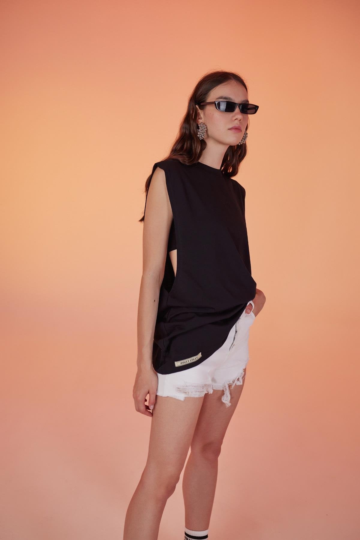 Pamuklu Unisex Kol Altı Açık Oversize Army Tshirt Siyah