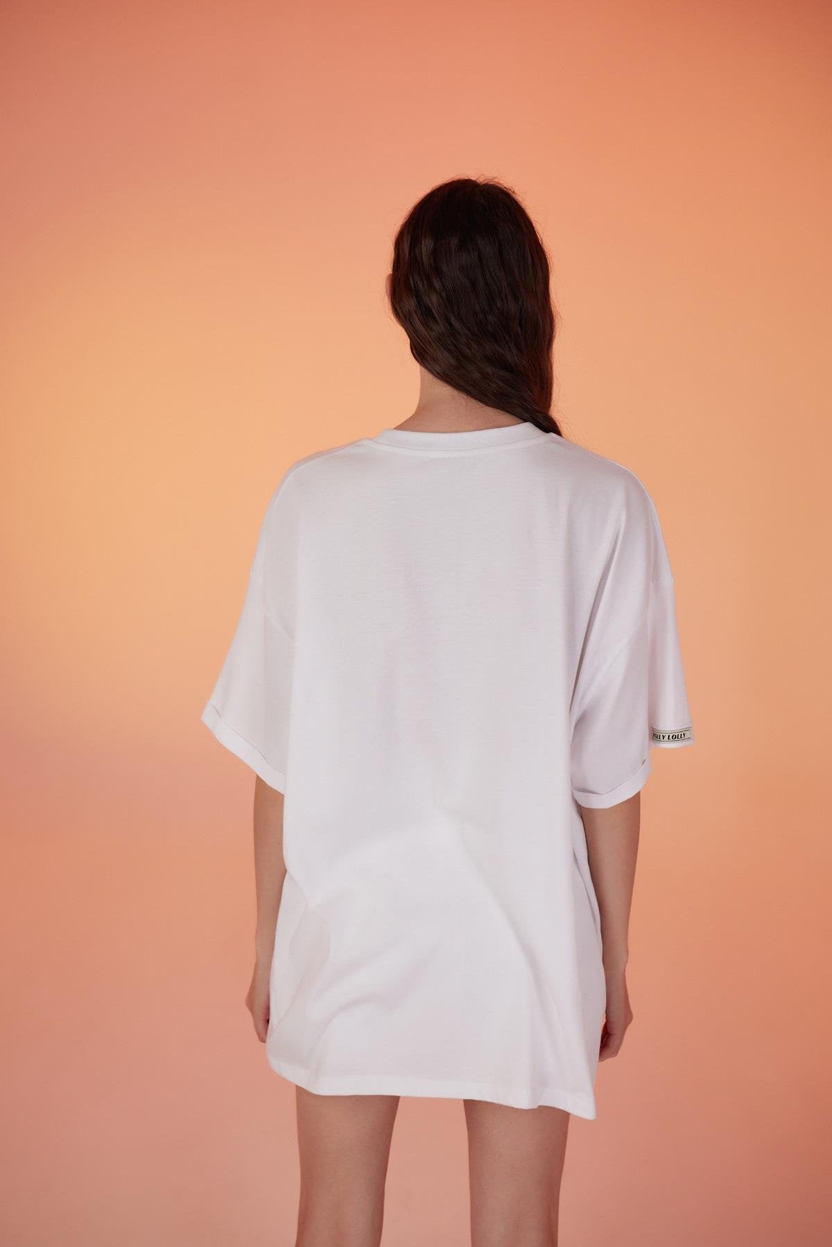 Pamuklu Unisex Oversize Lure Tshirt Beyaz
