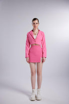 Holly Lolly-Vatkalı Atlas Kumaş Crop Model Panky Ceket Pembe-Ceket-3-Milagron.com