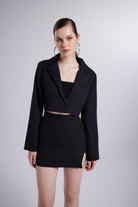 Holly Lolly-Vatkalı Atlas Kumaş Crop Model Panky Ceket Siyah-Ceket-1-Milagron.com