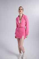 Yırtmaçlı Mini Panky Etek Pembe
