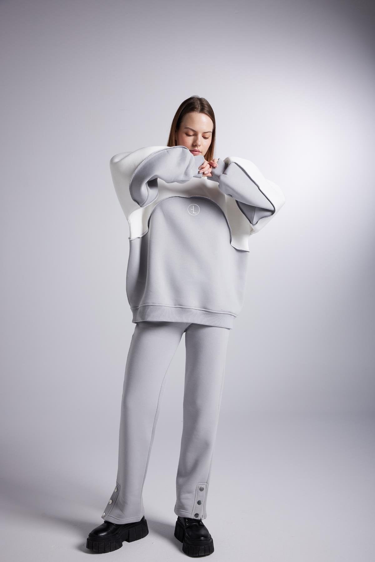 Şardonlu 3 İplik Kumaş Çıtçıt Kapamalı Lastikli Düz Kesim Nola Eşofman Altı Gri