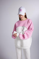 Şardonlu 3 İplik Kumaş Logolu Oversize Nola Sweatshirt Beyaz