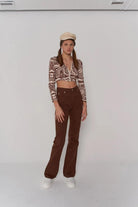 Slim Flare Yüksek Bel Marron Pantolon Kahverengi