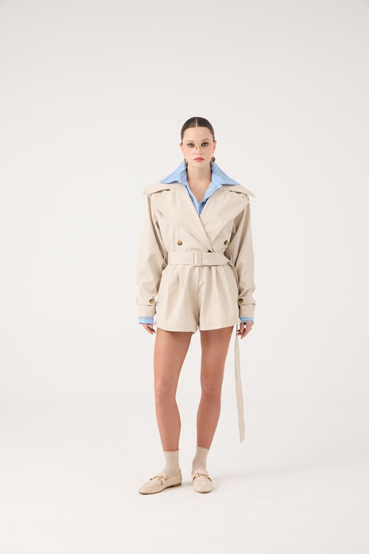 Trençkot Görünümlü Kemerli Regan Tulum Bej