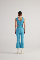 Tüvit Kumaş Crop Tweed Büstiyer Mavi