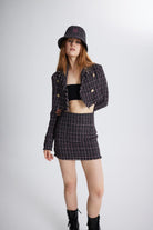 Tüvit Kumaş Crop Tweed Ceket Siyah
