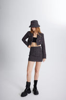 Tüvit Kumaş Crop Tweed Ceket Siyah