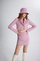 Tüvit Kumaş Logolu Bucket Tweed Şapka Pembe