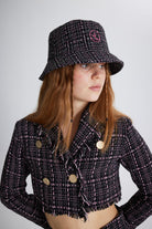 Tüvit Kumaş Logolu Bucket Tweed Şapka Siyah