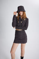 Tüvit Kumaş Logolu Bucket Tweed Şapka Siyah