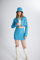 Tüvit Kumaş Mini Tweed Etek Mavi