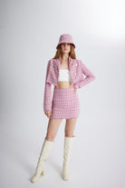 Tüvit Kumaş Mini Tweed Etek Pembe