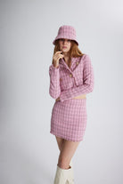 Tüvit Kumaş Mini Tweed Etek Pembe