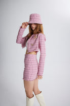 Tüvit Kumaş Mini Tweed Etek Pembe