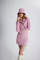 Tüvit Kumaş Mini Tweed Etek Pembe