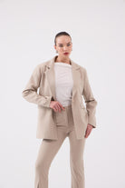 Vatkalı Astarlı Blazer Striped Blazer Ceket Bej