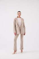 Vatkalı Astarlı Blazer Striped Blazer Ceket Bej