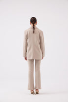 Vatkalı Astarlı Blazer Striped Blazer Ceket Bej