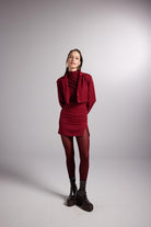 Vatkalı Atlas Kumaş Crop Model Panky Ceket Bordo