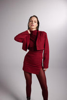 Vatkalı Atlas Kumaş Crop Model Panky Ceket Bordo