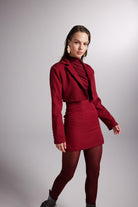 Vatkalı Atlas Kumaş Crop Model Panky Ceket Bordo