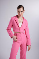 Vatkalı Atlas Kumaş Crop Model Panky Ceket Pembe