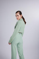 Vatkalı Atlas Kumaş Crop Model Panky Ceket Yeşil
