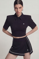 Vatkalı Polo Yaka Carolyn T-Shirt Siyah