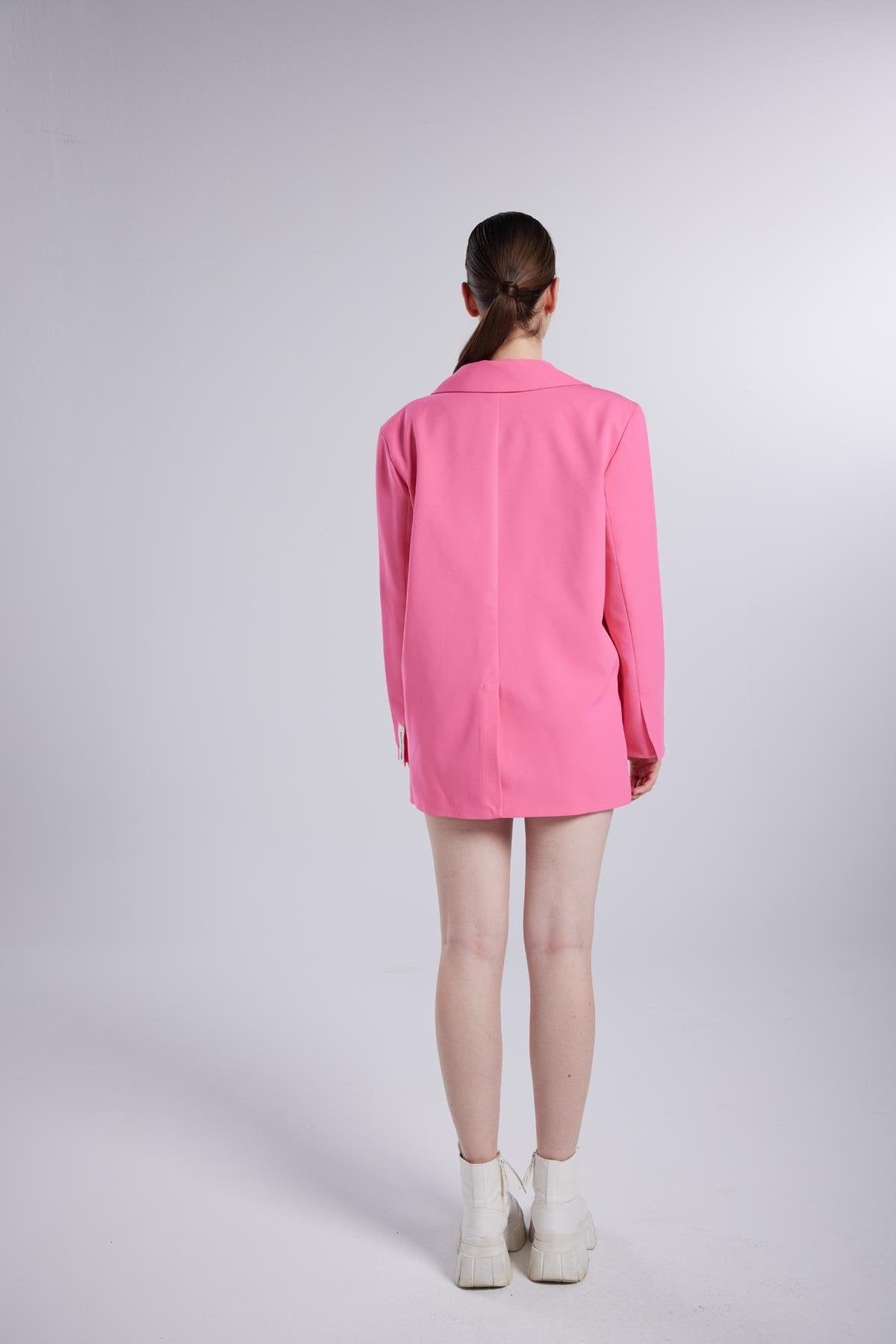 Vatklı Cepli Panky Blazer Ceket Pembe