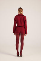 Yakası Saten Detaylı Camila Crop Blazer Ceket Bordo