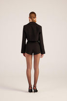 Yakası Saten Detaylı Camila Crop Blazer Ceket Siyah