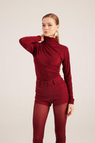 Yüksek Bel Fermuarlı Mini Bailey Şort Bordo