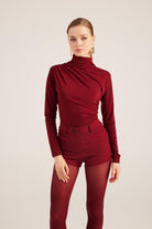 Yüksek Bel Fermuarlı Mini Bailey Şort Bordo