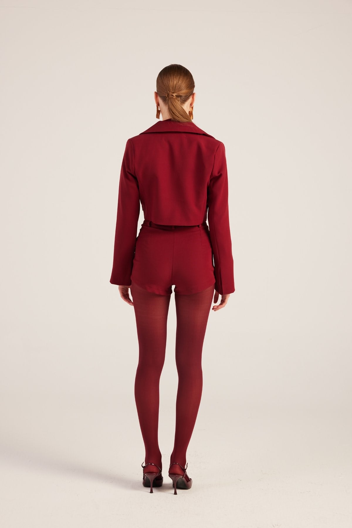 Yüksek Bel Fermuarlı Mini Bailey Şort Bordo