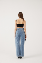 Yüksek Bel Kurdele Detaylı Wide Leg Kyla Jean Pantolon Siyah