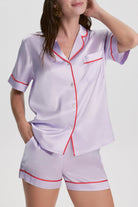 House Of Silk-Kişiselleştirilebilir İpek Şort Pijama Takımı Lila-Pijama Takımı-2-Milagron.com