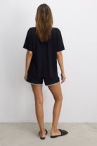 House Of Silk-Talia Viskon Dikiş Detaylı Şort Takım Siyah-Pijama Takımı-2-Milagron.com