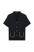 House Of Silk-Talia Viskon Dikiş Detaylı Şort Takım Siyah-Pijama Takımı-4-Milagron.com