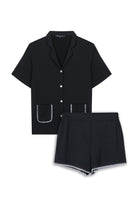 House Of Silk-Talia Viskon Dikiş Detaylı Şort Takım Siyah-Pijama Takımı-8-Milagron.com