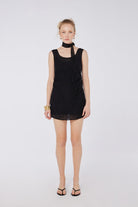 House of IKA-Bağlama Detaylı Crinkle Mini Elbise-Elbise-1-Milagron.com