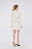 House of IKA-Bağlamalı Yaka Keten Mini Elbise-Elbise-3-Milagron.com