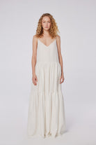 House of IKA-Derin V Sırt Kesimli Katmanlı Keten Maxi Elbise-Elbise-1-Milagron.com