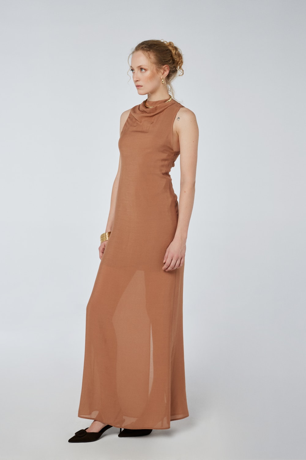 House of IKA-Drapeli Çapraz Sırt Detaylı Maxi Elbise-Elbise-2-Milagron.com